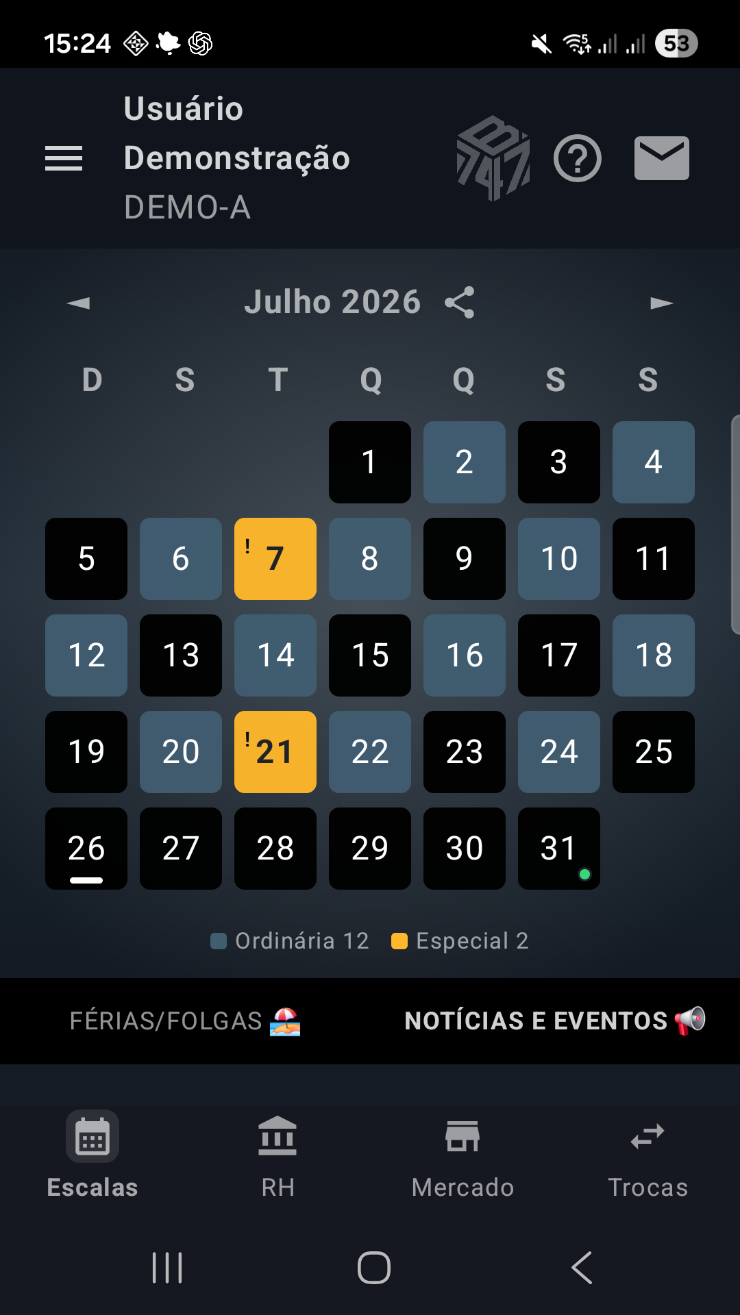 Calendário de escalas do Base747